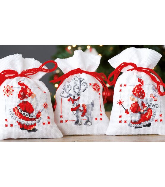 Vervaco 3" x 5" Christmas Elves Sachet Bag Counted Cross Stitch Kit 3ct, , hi-res, image 2