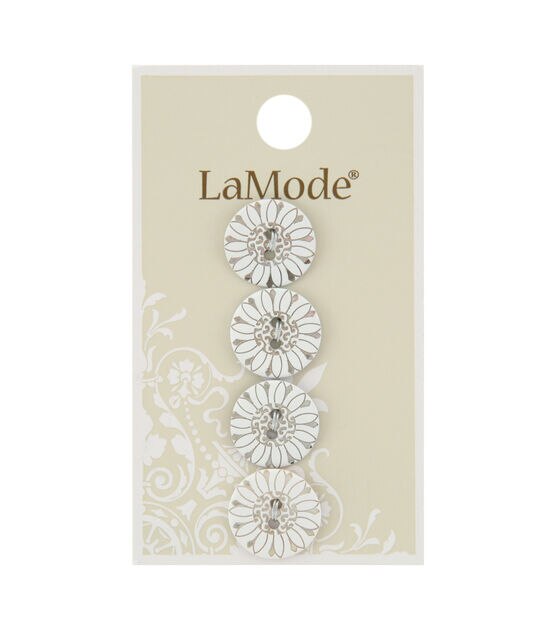 La Mode 5/8" White Flower Design Agoya Shell 2 Hole Buttons 4pk