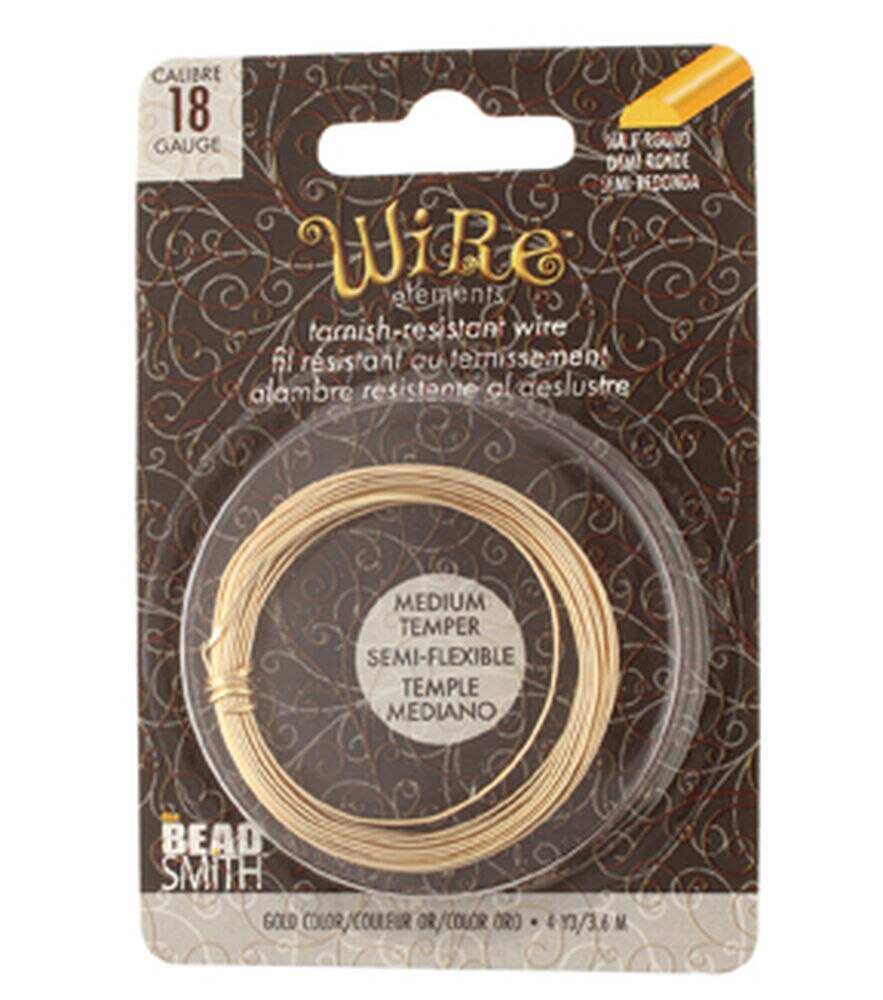 Wire Elements, Tarnish Resistant Gold Color Copper Wire, 18 Gauge