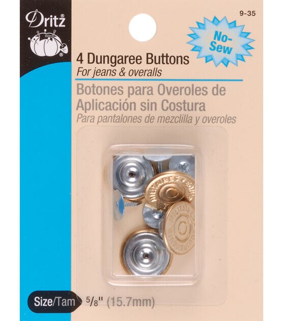 Dritz No-Sew Dungaree Buttons 4/Pkg