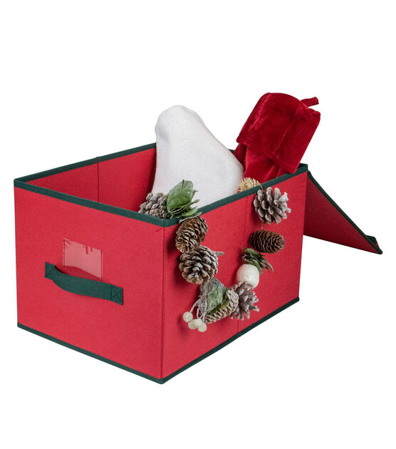 Northlight 16" Red and Green Collapsible Christmas Decor Storage Box, , hi-res, image 3