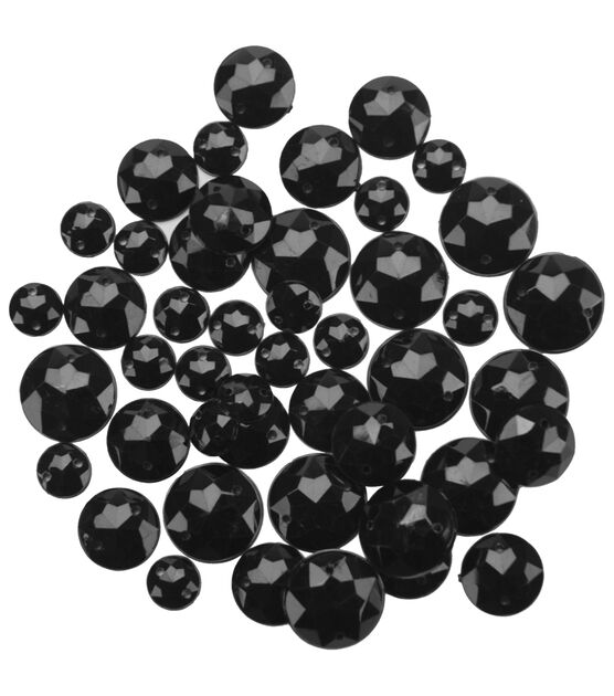 Favorite Findings 47ct Black Round Sew On Gem Buttons
