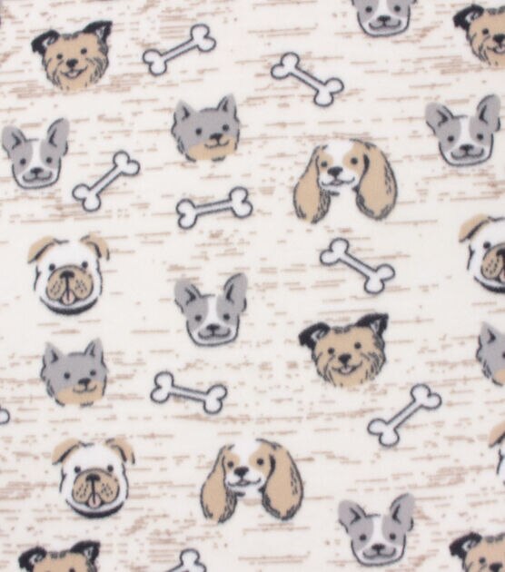 Blizzard Fleece Fabric Tan Dogs Faces, , hi-res, image 2