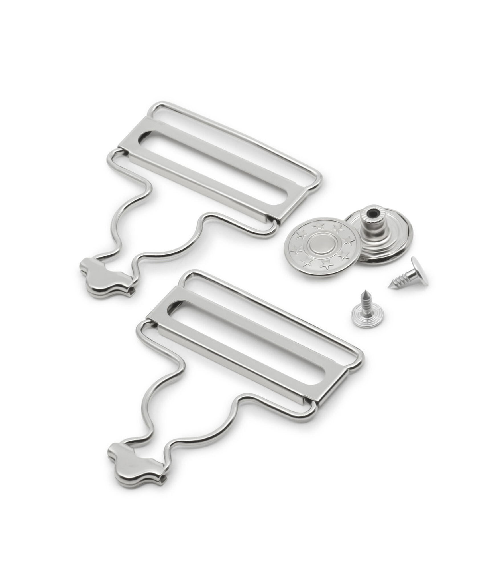 Dritz 1 3/4" Nickel Overall Buckles with No-Sew Buttons 2pk, Nickel, hi-res