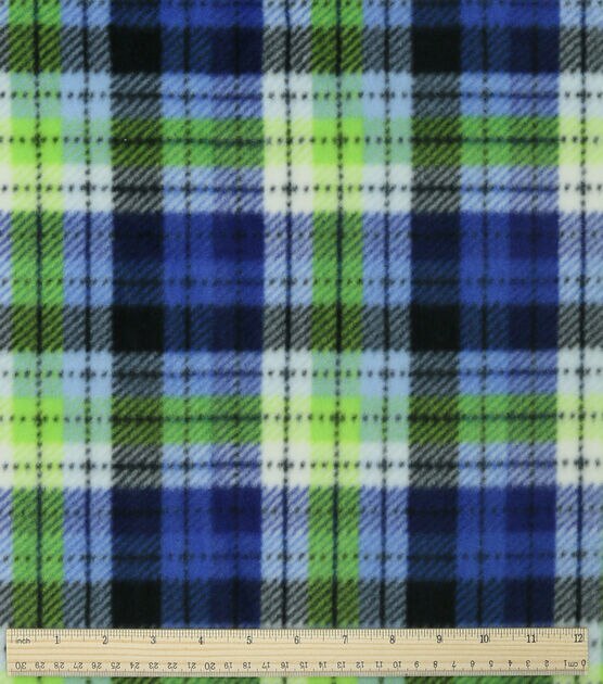 Green & Blue Vertical Plaid Anti Pill Fleece Fabric, , hi-res, image 3