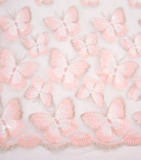 Light Pink Sequin Butterfly Mesh Fabric by Sew Sweet, , hi-res, image 3
