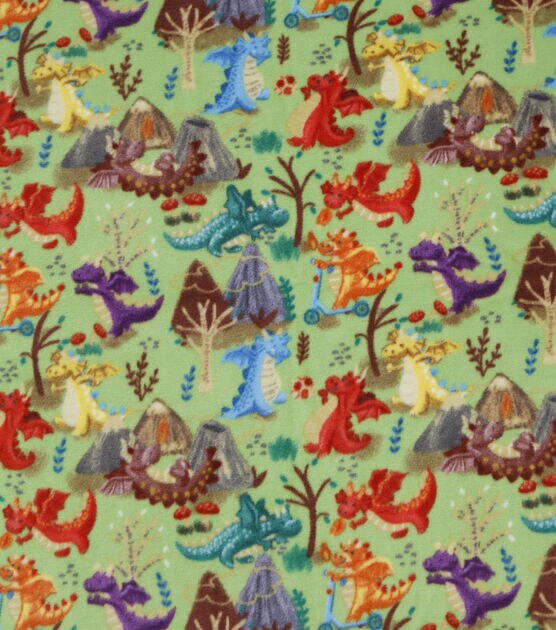 Playful Dragons on Green Anti Pill Fleece Fabric, , hi-res, image 2