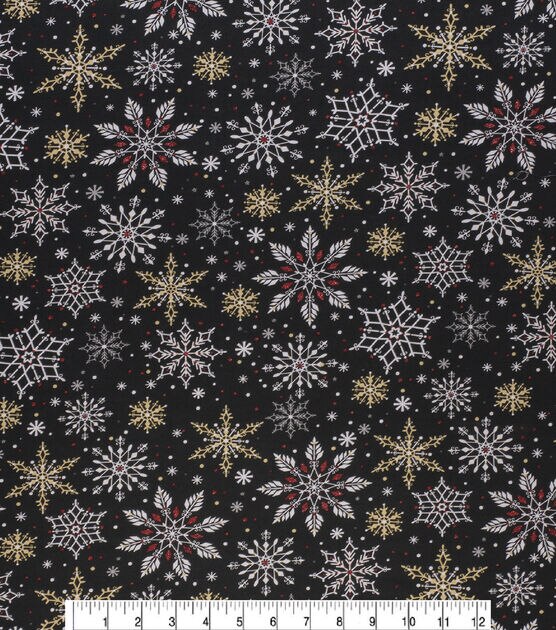Snowflake on Black Christmas Cotton Fabric, , hi-res, image 2