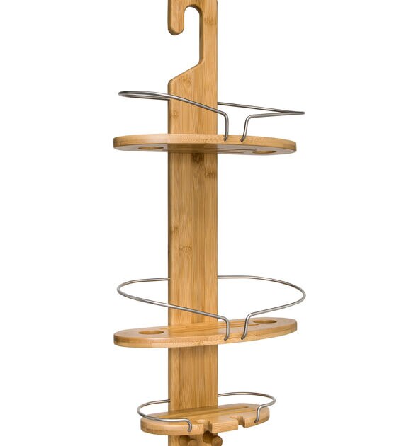 Honey Can Do 11.5" Natural & Chrome 3 Tier Bamboo Shower Caddy 10lbs, , hi-res, image 2