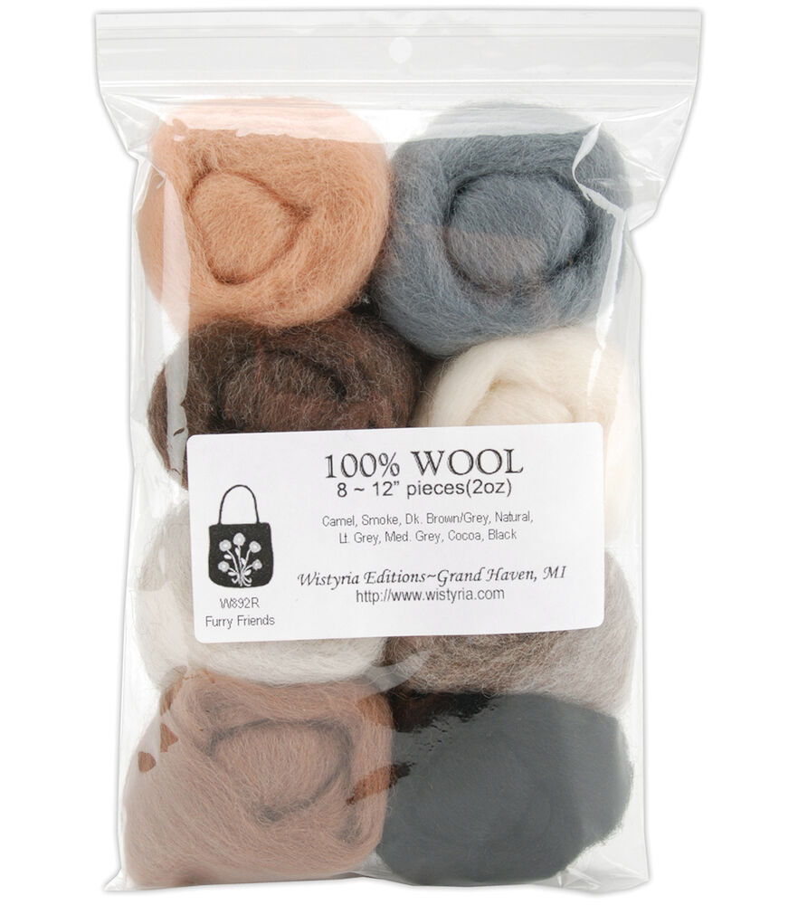 Wistyria Editions 2oz Needle Felting Roving Wool 8ct, Furry Friends, swatch