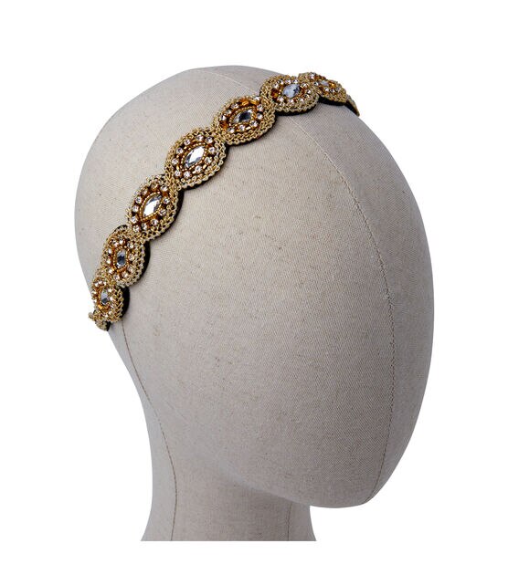 Gold & Clear Braided Headband With Beads & Crystals by hildie & jo, , hi-res, image 4