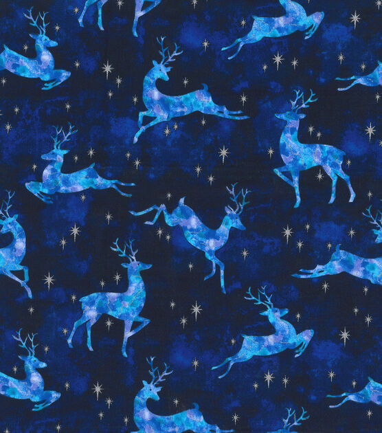 Fabric Traditions Glitter Blue Deer Christmas Cotton Fabric, , hi-res, image 2