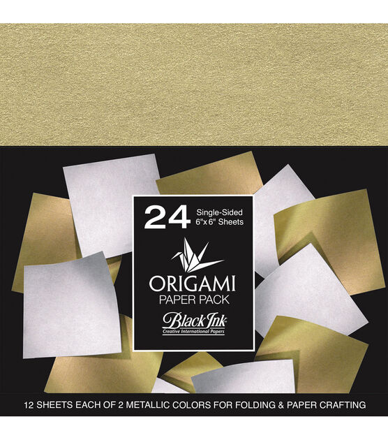 Black Ink 24 pk 6''x6'' Origami Papers Metallic Mulberry
