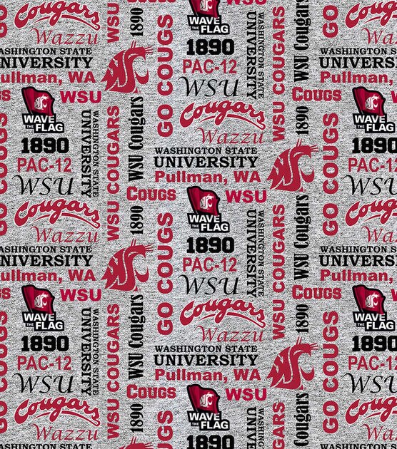 Washington State University Cougars Fleece Fabric Heather Verbiage, , hi-res, image 2