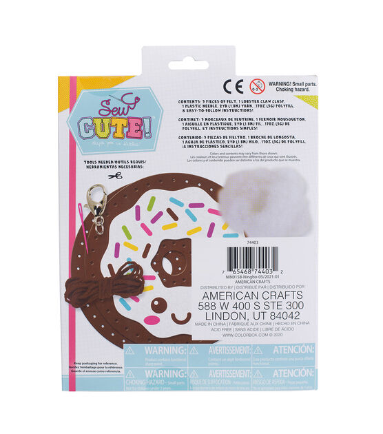 American Crafts 9pc Sew Cute Donut Felt Backpack Clip Kit, , hi-res, image 2