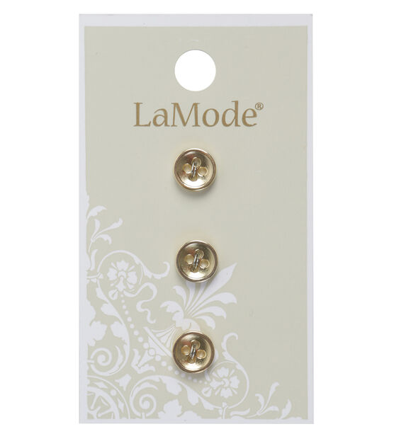 La Mode 3/8" Gold 4 Hole Buttons 3pk