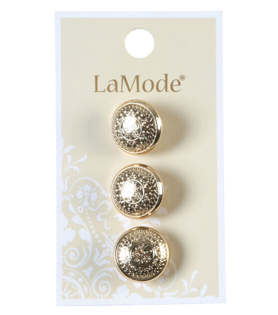 La Mode 5/8" Gold Etched Shank Buttons 3pk