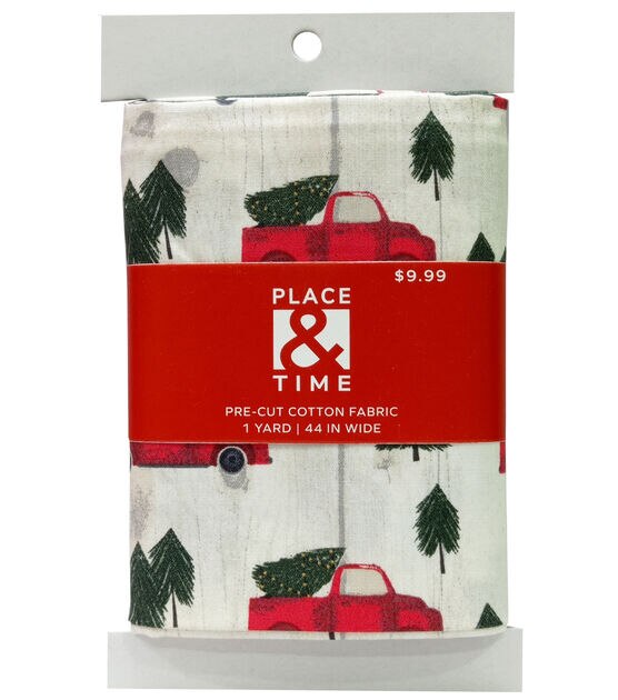 1yd Precut Trucks & Trees Christmas Cotton Fabric by Place & Time