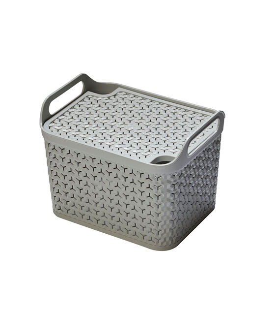 17" x 10" Gray Plastic Storage Basket With Lid by Top Notch