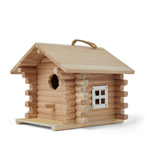 7" Unfinished Wood Log Cabin Birdhouse by Park Lane, , hi-res, image 2