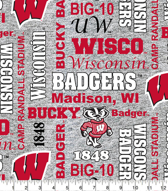 Wisconsin Badgers Fleece Fabric Heather Verbiage, , hi-res, image 2