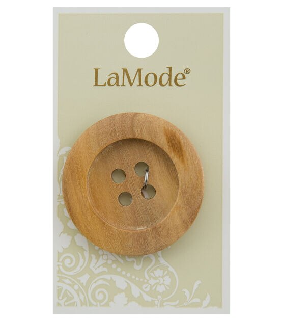 La Mode 1 1/2" Tan Wood Round 4 Hole Button