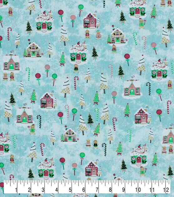 Gingerbread Houses on Blue Christmas Cotton Fabric, , hi-res, image 3