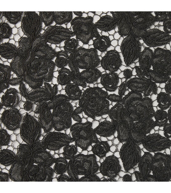 Designer Black Corded Floral On Mesh Specialty Apparel Fabric, , hi-res, image 1