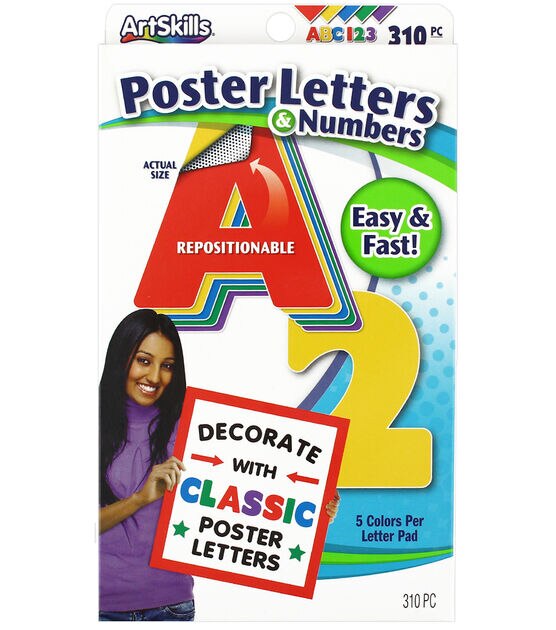 Artskills Black and White Poster Letters and Numbers, 10 H, 310/Pack