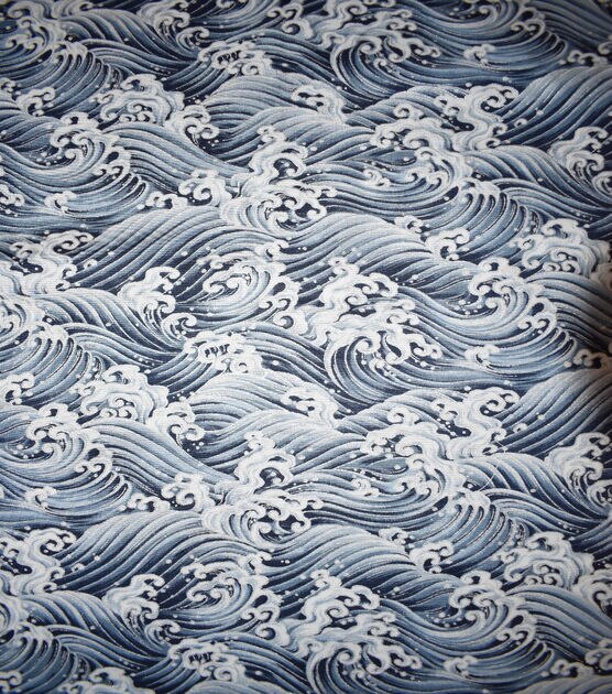 Blue & Gray Waves Quilt Metallic Cotton Fabric by Keepsake Calico, , hi-res, image 2