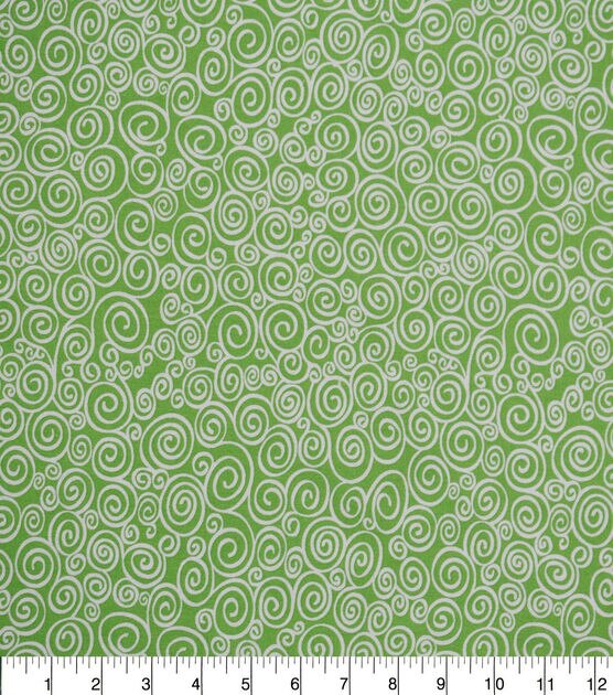 White Swirls on Green Quilt Cotton Fabric by Quilter's Showcase
