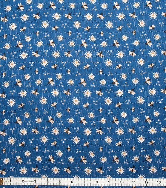 Daisies & Bees on Dark Blue Quilt Cotton Fabric by Keepsake Calico