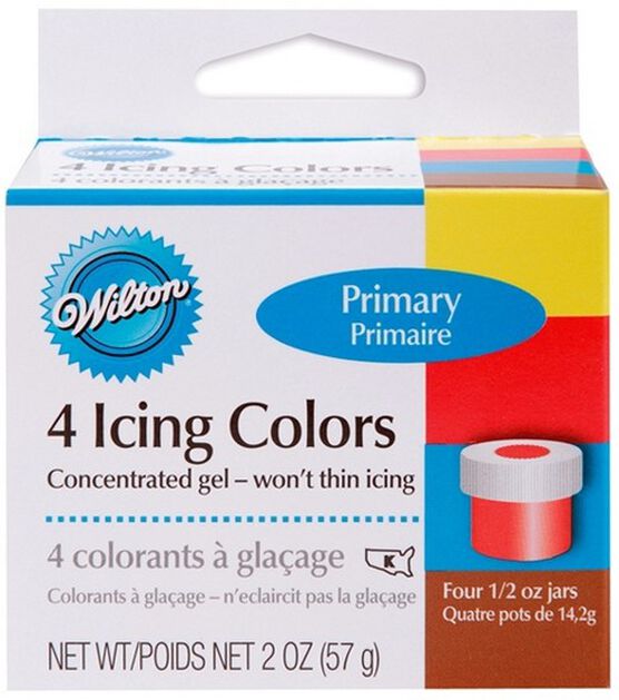 Wilton Witon Icing Colors 4 Pkg Lemon Yellow, Sky Blue, Christmas Red & Brown