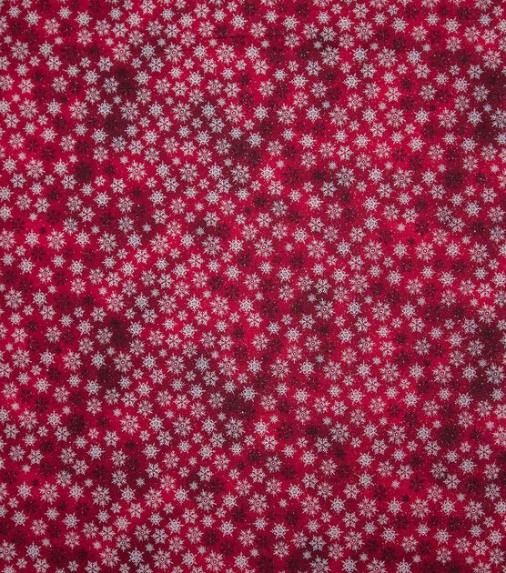 Snowflakes on Red Texture Christmas Glitter Cotton Fabric, , hi-res, image 2