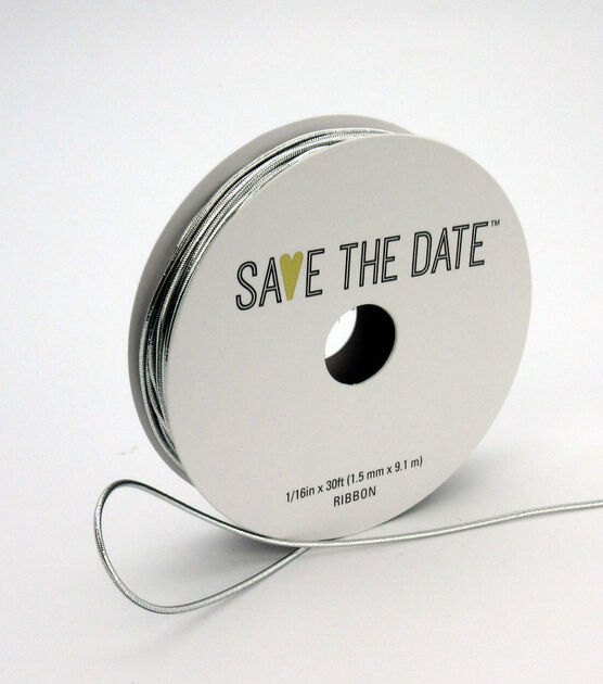 Save the Date 1/16" x  30' Silver Cord Ribbon