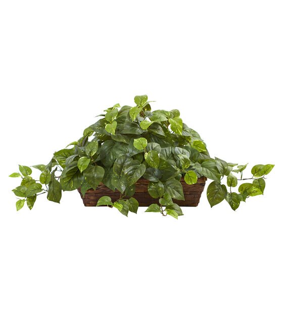 Nearly Natural 15" Pothos Plant with Ledge Basket