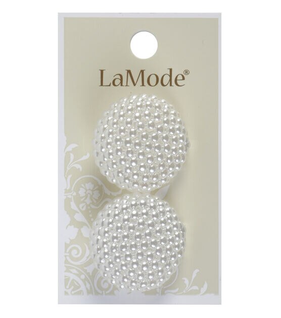 La Mode 1 1/8" White Beaded Shank Buttons 2pk