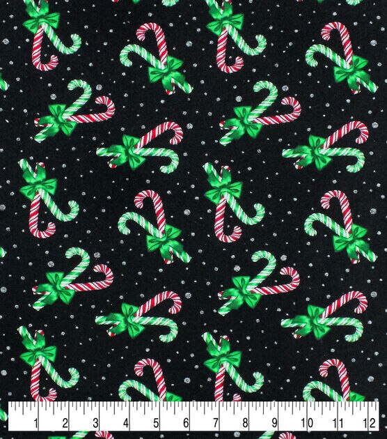 Candy Canes & Dots Christmas Glitter Cotton Fabric, , hi-res, image 3