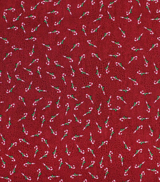 Candy Canes on Red Crackle Christmas Cotton Fabric