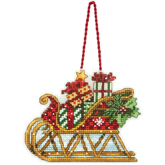 Dimensions 3" x 4" Sleigh Counted Cross Stitch Ornament Kit