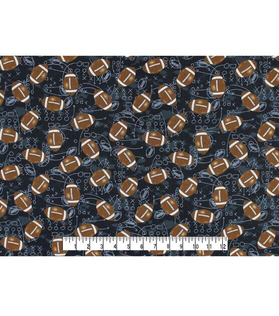 Footballs On Black Novelty Cotton Fabric, , hi-res, image 4