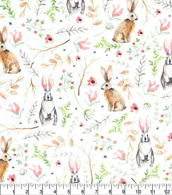 Watercolor Rabbit & Leaves Easter Cotton Fabric, , hi-res, image 2