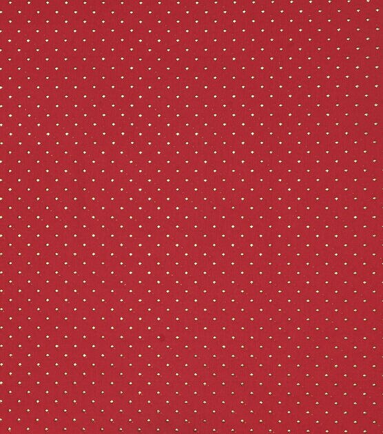 Gold Diamond Dots on Red Christmas Foil Cotton Fabric