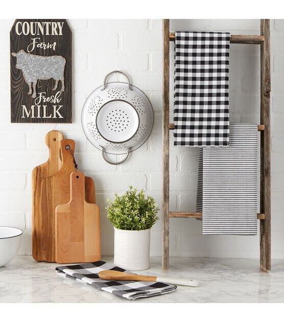 Design Imports Mixed Check Kitchen Towel Set Black & White, , hi-res, image 4