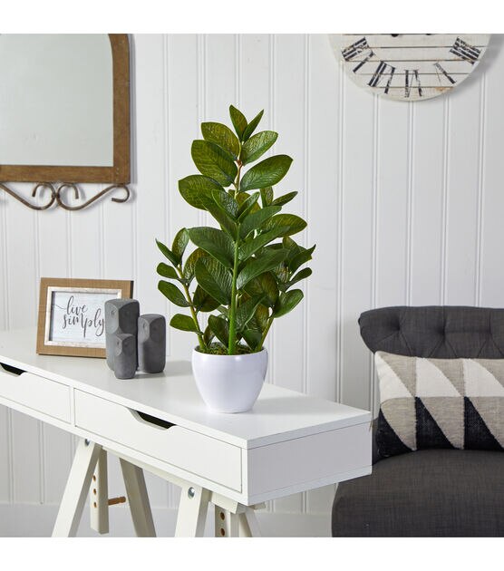 Nearly Natural 22in. Zamioculcas Artificial Plant in White Planter, , hi-res, image 3