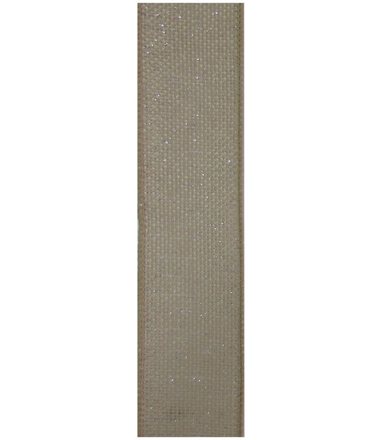 Decorative Ribbon 1.5''x12' Natural Burlap Silver Metallic, , hi-res, image 2