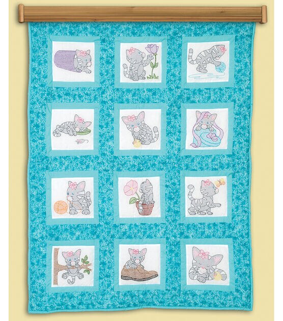 Jack Dempsey 9" Kittens Themed Stamped Quilt Blocks 12ct, , hi-res, image 3