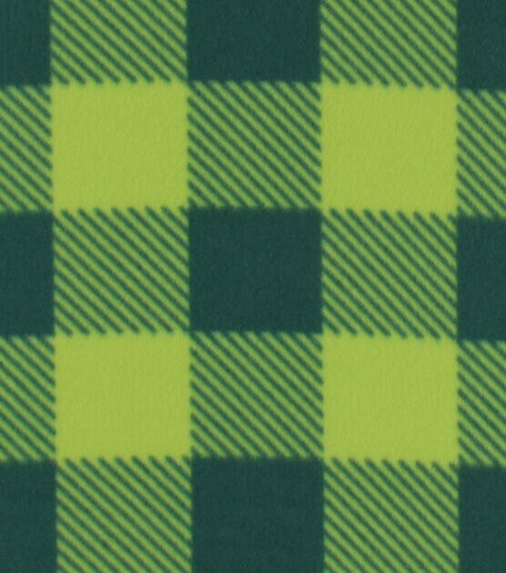 Green Gingham Blizzard Fleece Fabric
