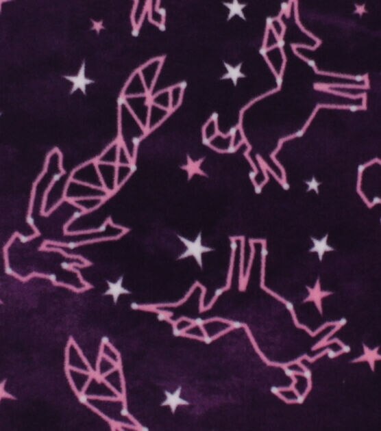 Pink Celestial Icons on Black Anti Pill Fleece Fabric, , hi-res, image 1