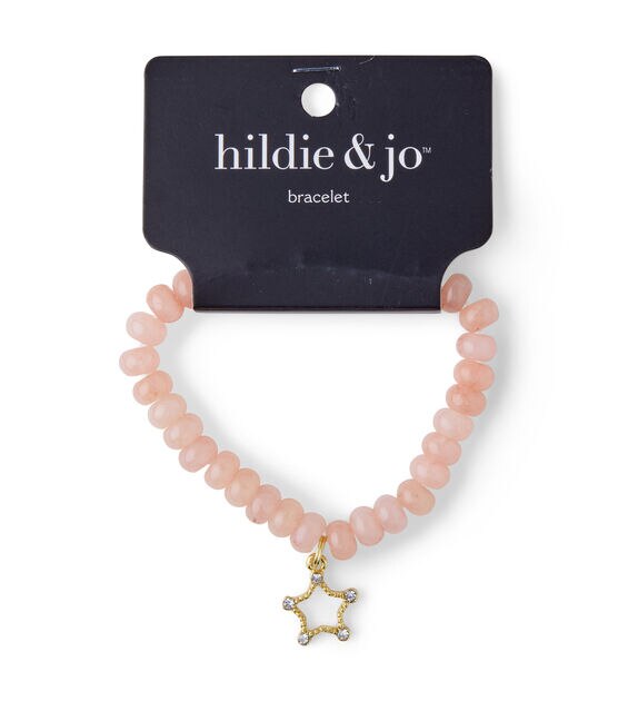 Pink Beaded Stretch Bracelet With Gold Star Charm by hildie & jo